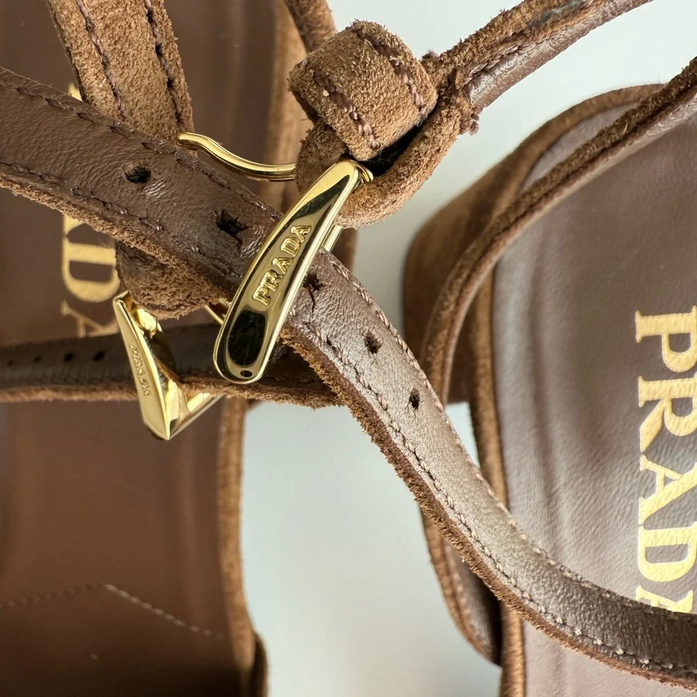 Prada Women's Brown Suede Heeled Sandals size 39.5 - Picture 8 of 8